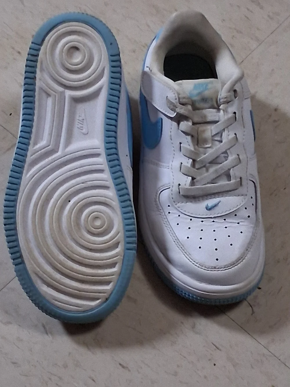 Nike AF1 White Sneakers with Light Blue Swoosh